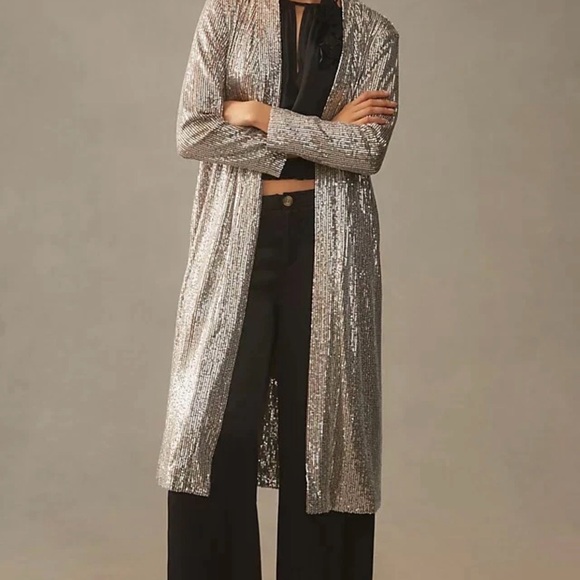 Anthropologie Jackets & Blazers - Anthropologie Silver/Taupe Sequin Duster Cardigan